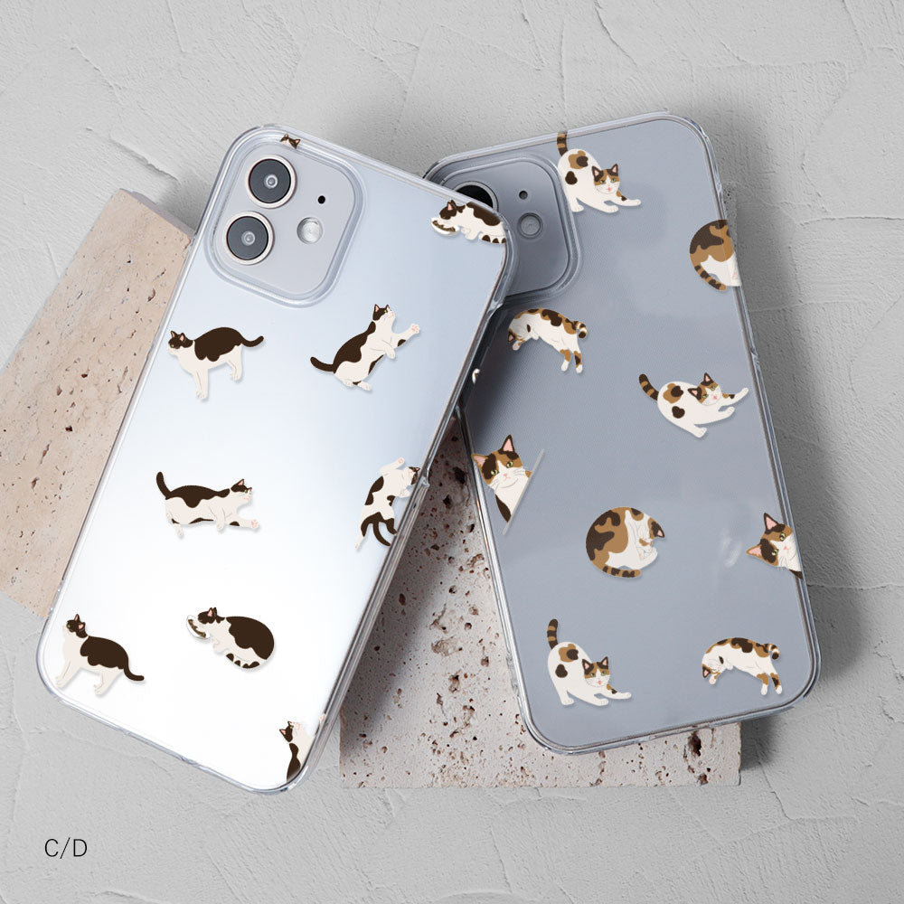 クリアケース プリント キャット パターン 背面ケース iPhoneシリーズ