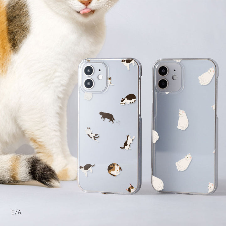 クリアケース プリント キャット パターン 背面ケース iPhoneシリーズ