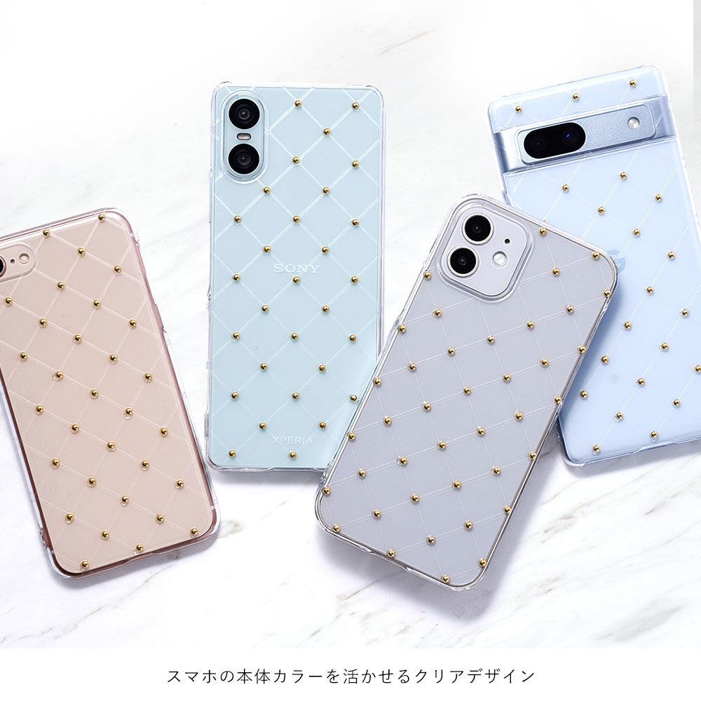 クリアケース プリント キルティング スタッズデコ 背面ケース Xperiaシリーズ