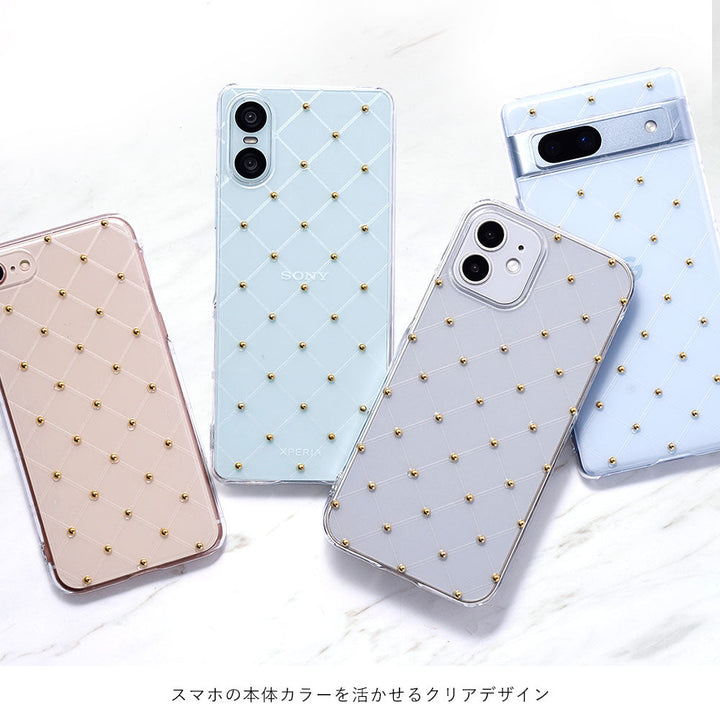 クリアケース プリント キルティング スタッズデコ 背面ケース Xperiaシリーズ
