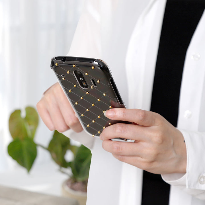 クリアケース プリント キルティング スタッズデコ 背面ケース iPhoneシリーズ