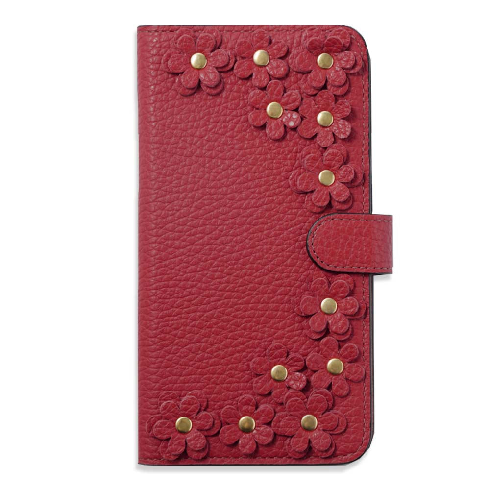 Genuine leather 32 colors Italian shrink leather flower motif notebook-style case (with belt)