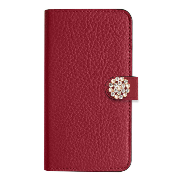 Genuine leather 32 colors Italian shrink leather crystal pearl deco notebook-style case (with belt) AQUOS series