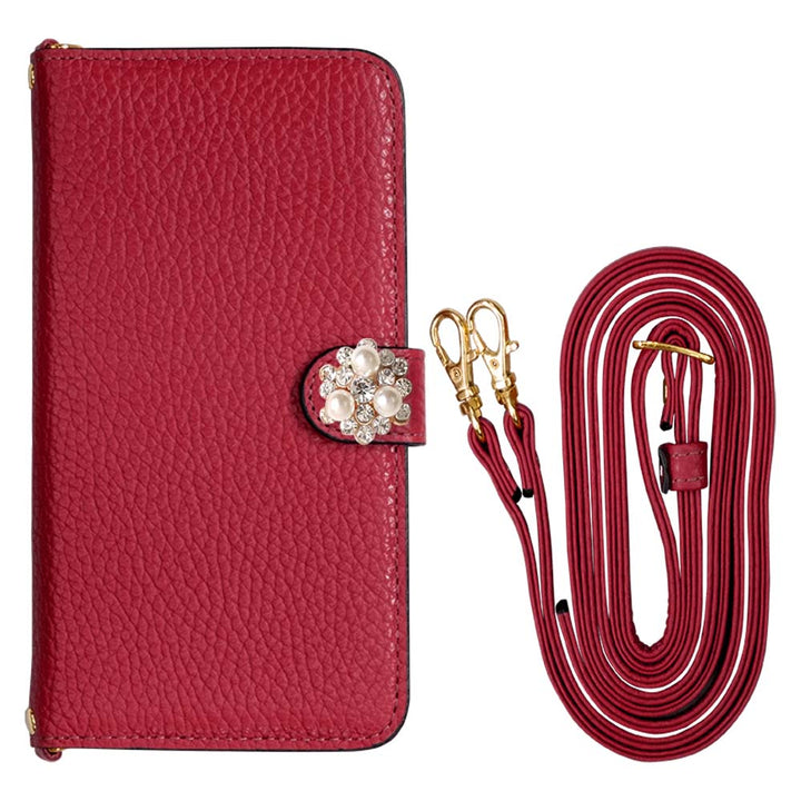 Cuir véritable 32 couleurs cuir italien grainé avec bandoulière décoration perle cristal étui portefeuille (avec ceinture) série Xperia