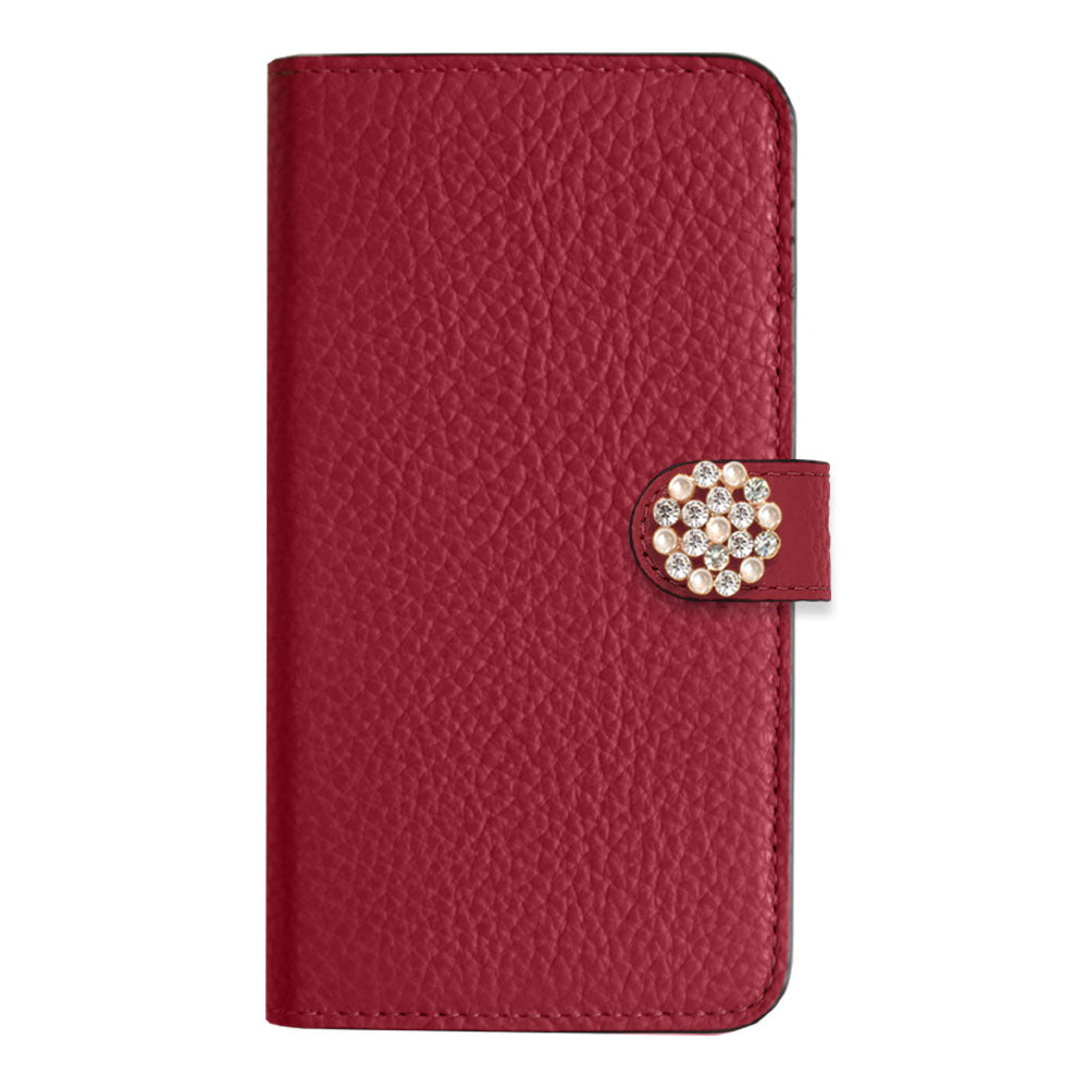 Genuine leather 32 colors Italian shrink leather crystal pearl deco notebook-style case (with belt)