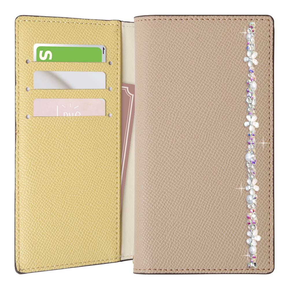 Vegan Leather Bicolor Stand Function Flower Line Deco Wallet Case for iPhone Series