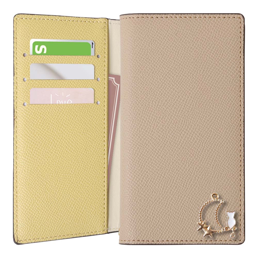Vegan leather bicolor stand function Moon Cat Deco folio case for iPhone series