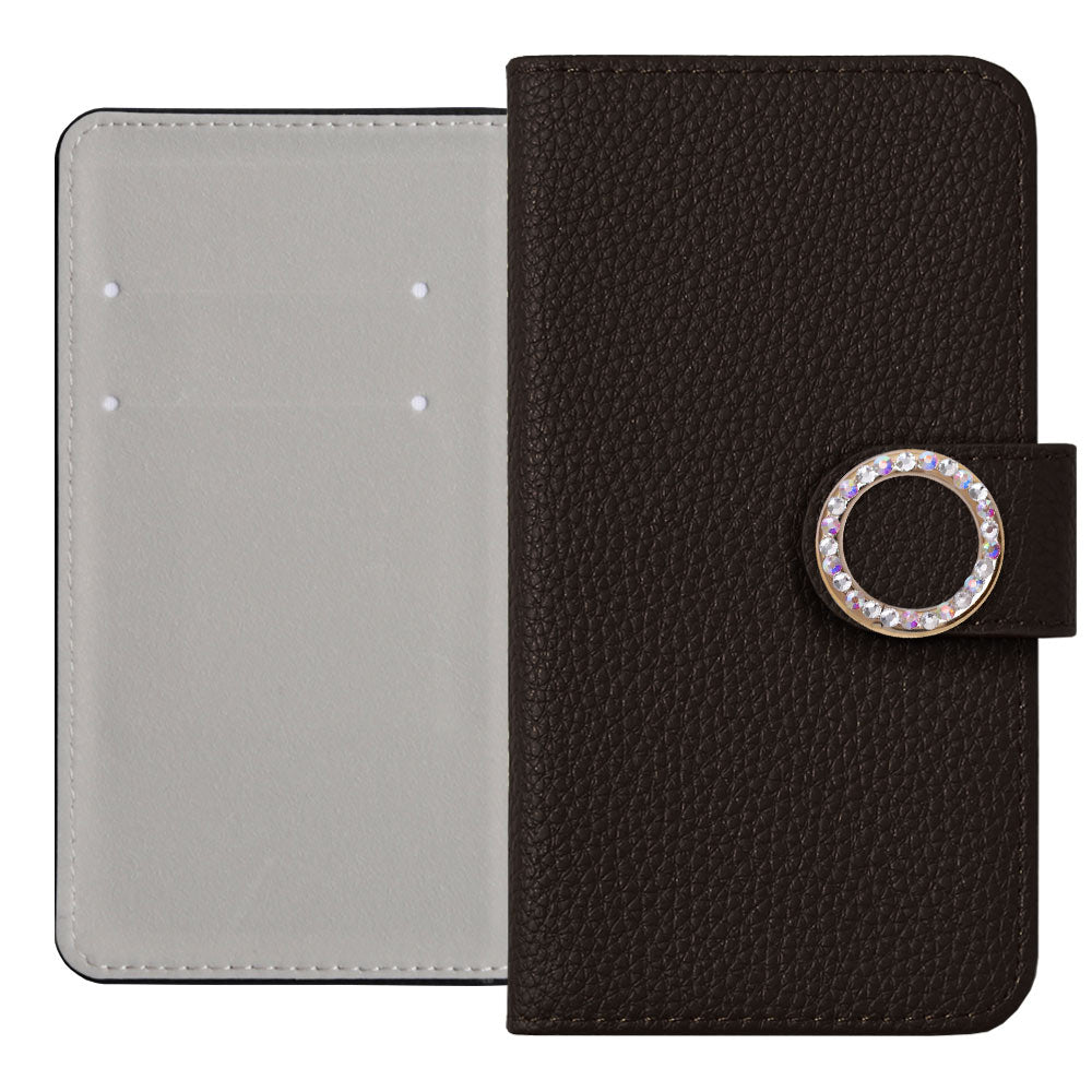 ヴィーガンレザー ベーシック レザー風 ラウンドストーン 手帳型ケース（ベルトあり）