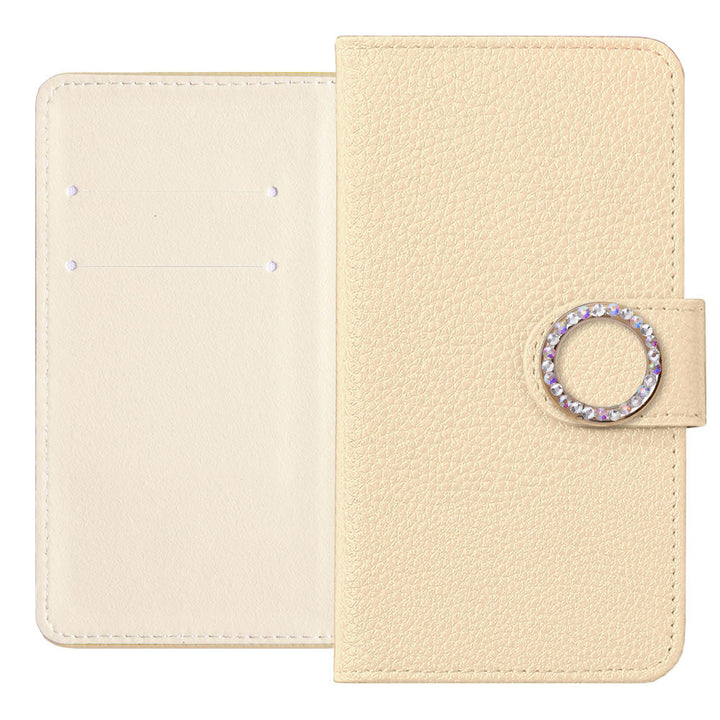 Vegan Leather Basic Leather-Style Round Stone Wallet Case (with Belt) AQUOS Series