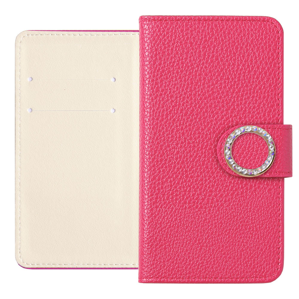 Vegan Leather Basic Leather-Style Round Stone Wallet Case (with Belt) AQUOS Series