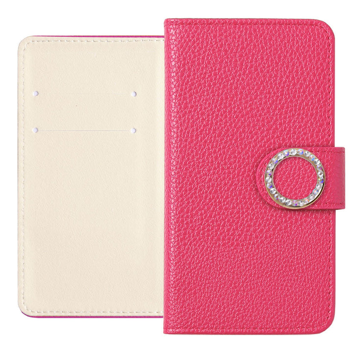 Vegan Leather Basic Leather-Style Round Stone Wallet Case (with Belt) AQUOS Series