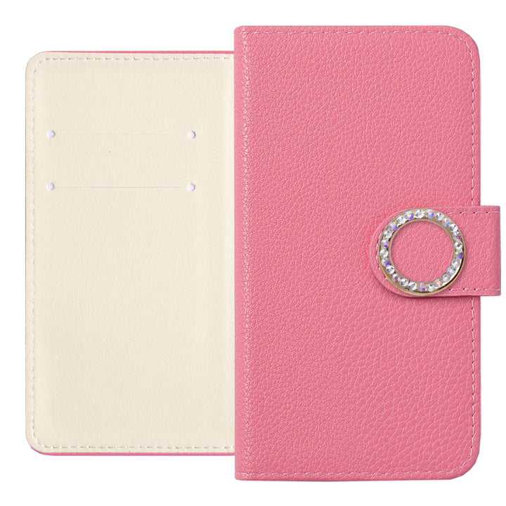 ヴィーガンレザー ベーシック レザー風 ラウンドストーン 手帳型ケース（ベルトあり）