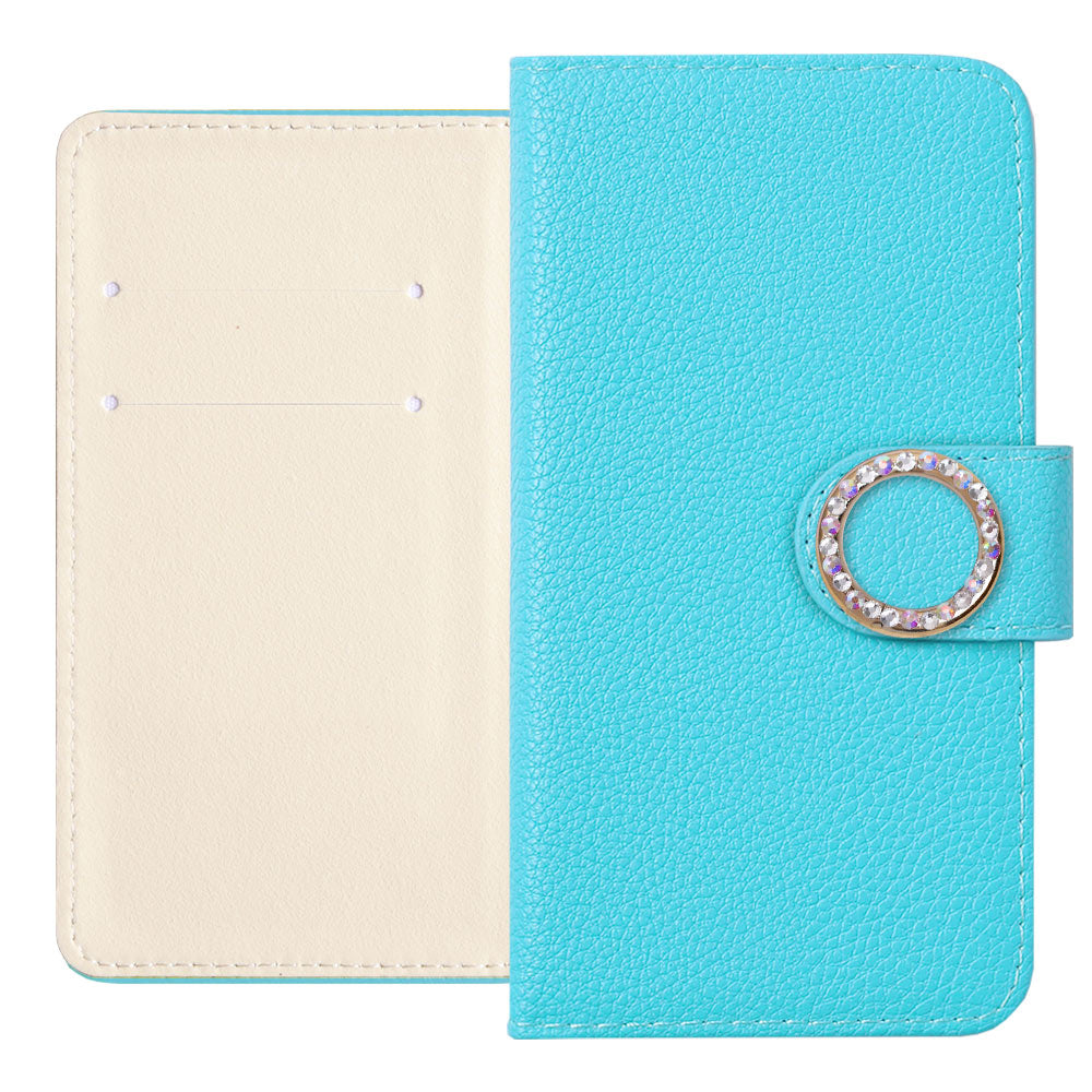 Vegan Leather Basic Leather-Style Round Stone Wallet Case (with Belt) AQUOS Series