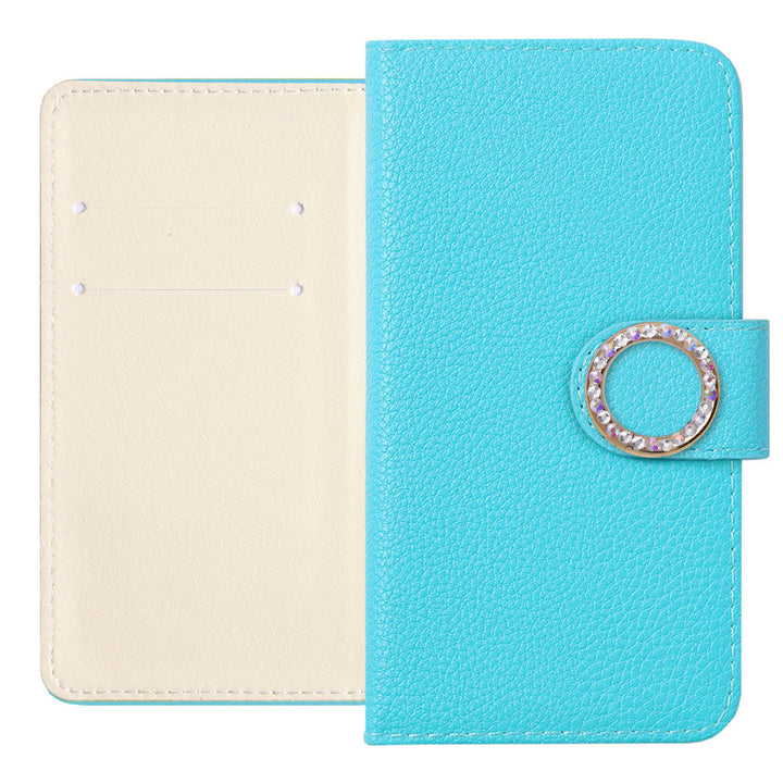 Vegan Leather Basic Leather-Style Round Stone Wallet Case (with Belt) AQUOS Series