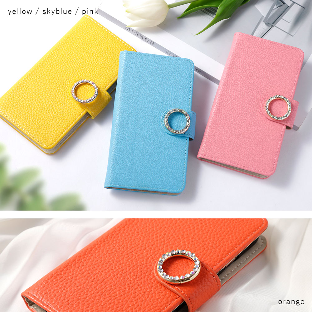 Vegan Leather Basic Leather-Style Round Stone Wallet Case (with Belt) AQUOS Series