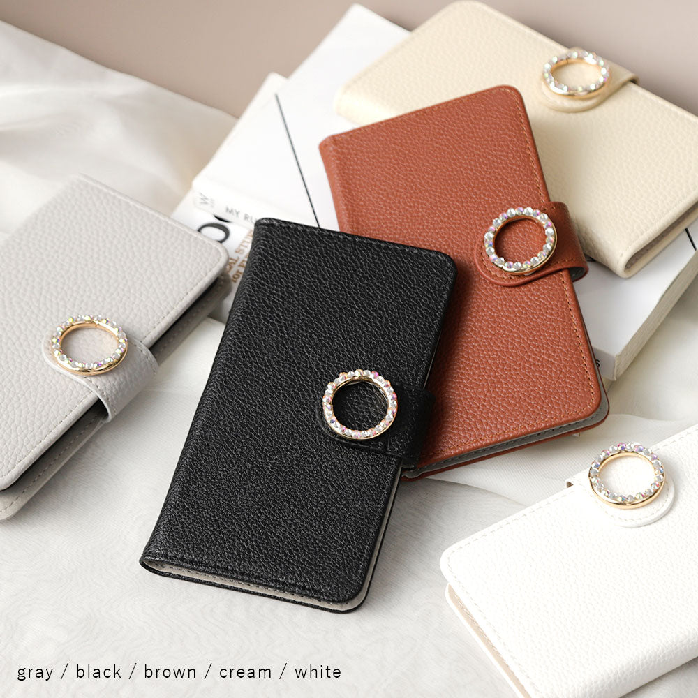 Vegan Leather Basic Leather-Style Round Stone Wallet Case (with Belt) AQUOS Series