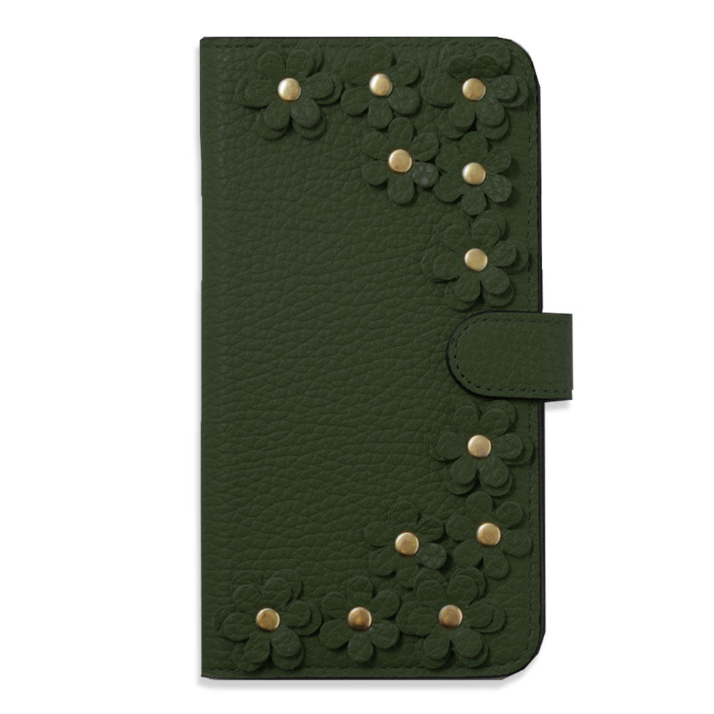 Genuine leather 32 colors Italian shrink leather flower motif notebook-style case (with belt)