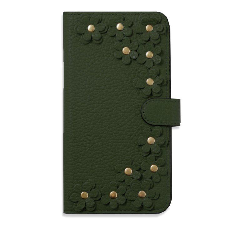 Genuine leather 32 colors Italian shrink leather flower motif notebook-style case (with belt)