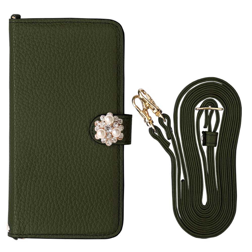 Cuir véritable 32 couleurs cuir italien grainé avec bandoulière décoration perle cristal étui portefeuille (avec ceinture) série Xperia