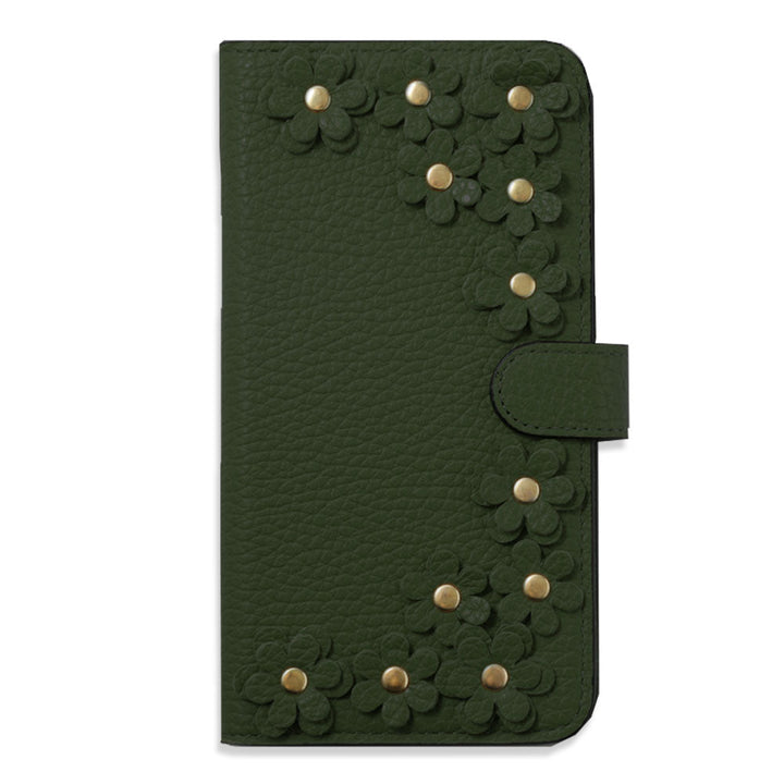 Genuine leather 32 colors Italian shrink leather flower motif notebook-style case (with belt) Xperia series