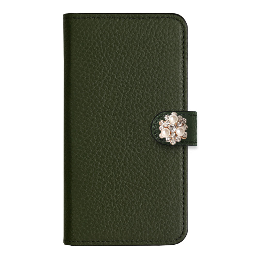 Genuine leather 32 colors Italian shrink leather crystal pearl deco notebook-style case (with belt) AQUOS series