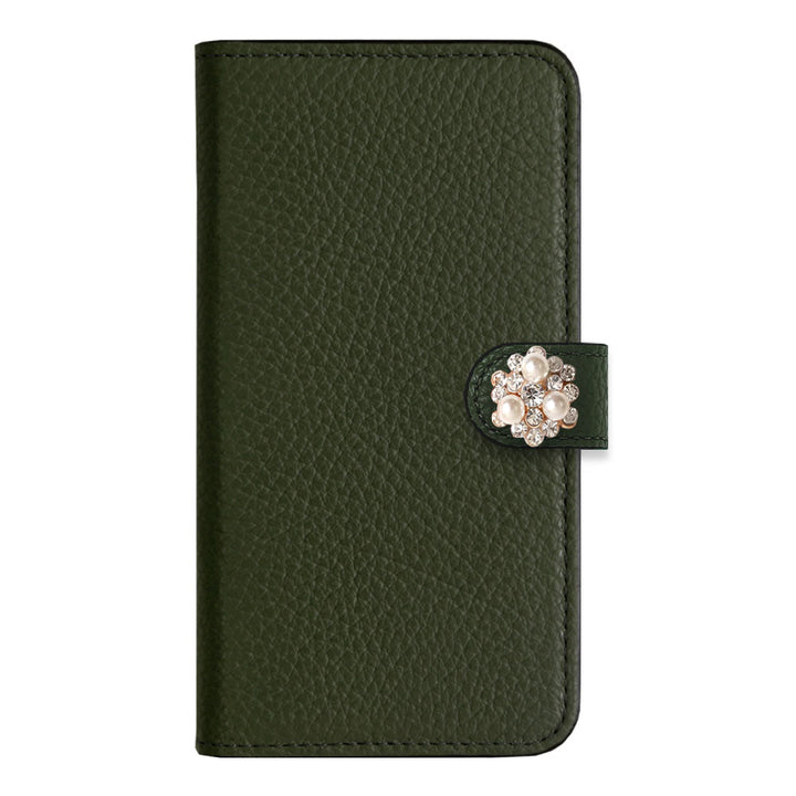 Genuine leather 32 colors Italian shrink leather crystal pearl deco notebook-style case (with belt)