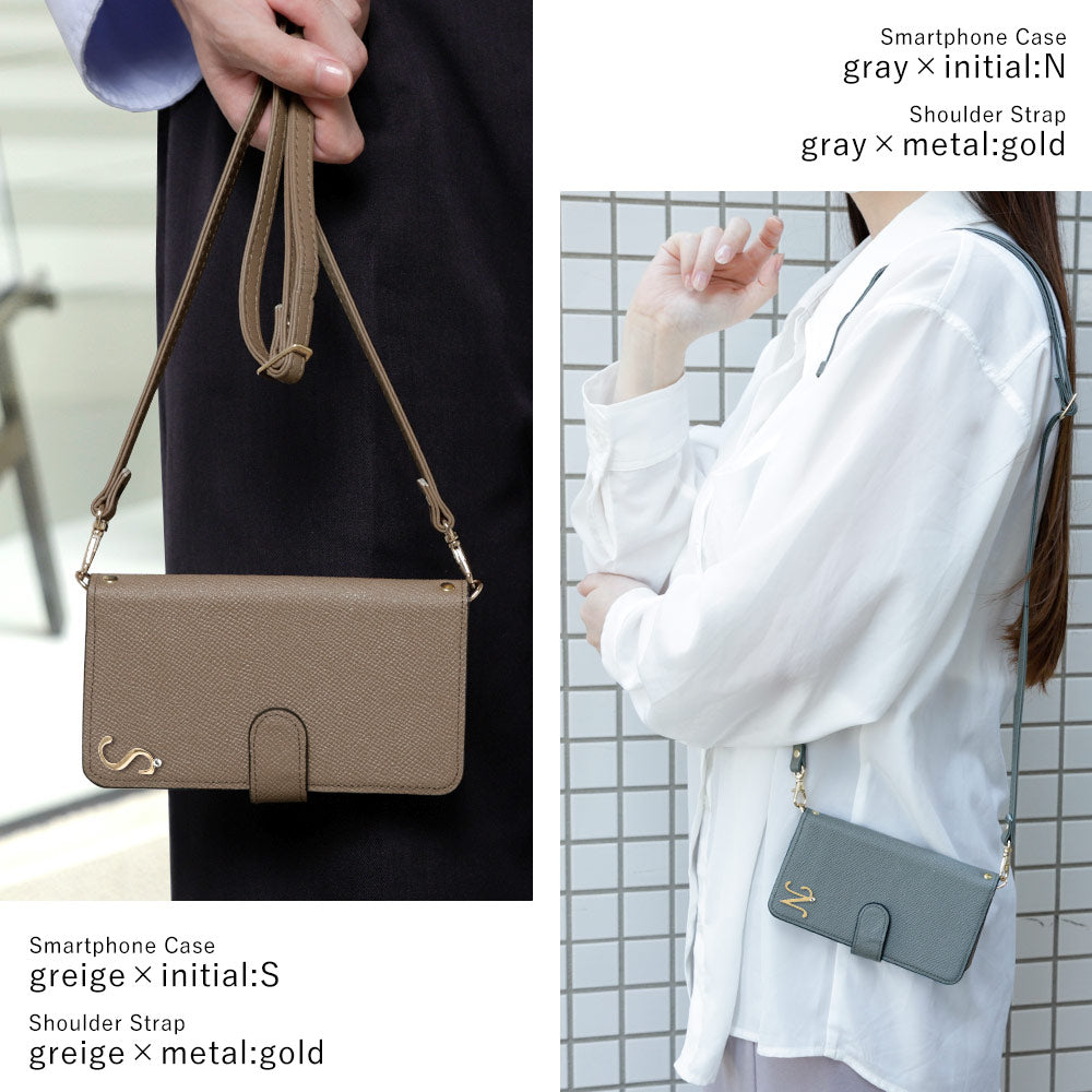 Genuine leather Domani Bolero shoulder strap with initial decoration stand function notebook-type case (with belt) AQUOS series