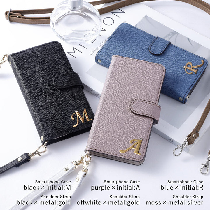 Genuine leather Domani Bolero shoulder strap with initial decoration stand function notebook-type case (with belt) AQUOS series