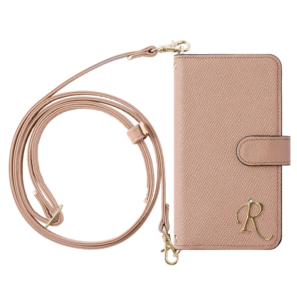 Étui portefeuille en cuir véritable Domani Bolero avec bandoulière, décoration initiale, fonction support (avec ceinture) pour la série Galaxy