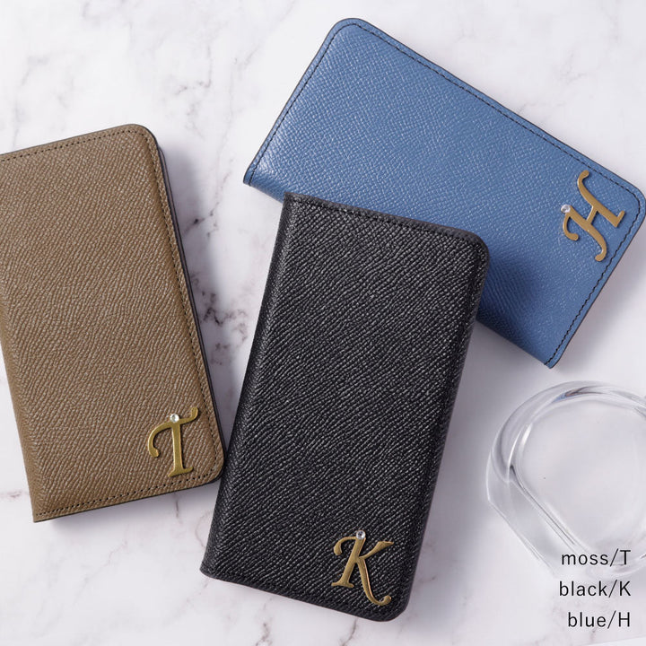 Étui portefeuille en cuir véritable original Domani Bolero avec décoration d'initiales et fonction support pour la série Google Pixel