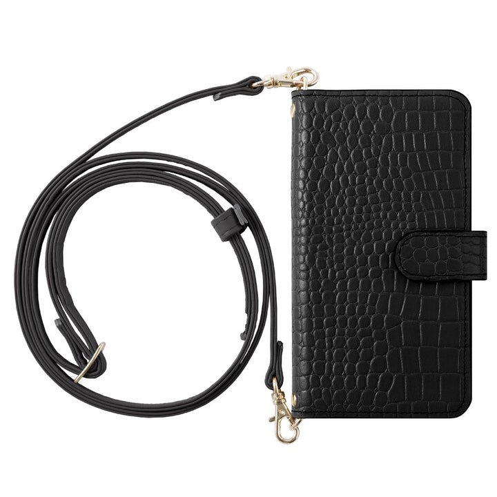 Genuine leather Domani Croco shoulder strap with stand function notebook-style case (with belt) for Xperia series