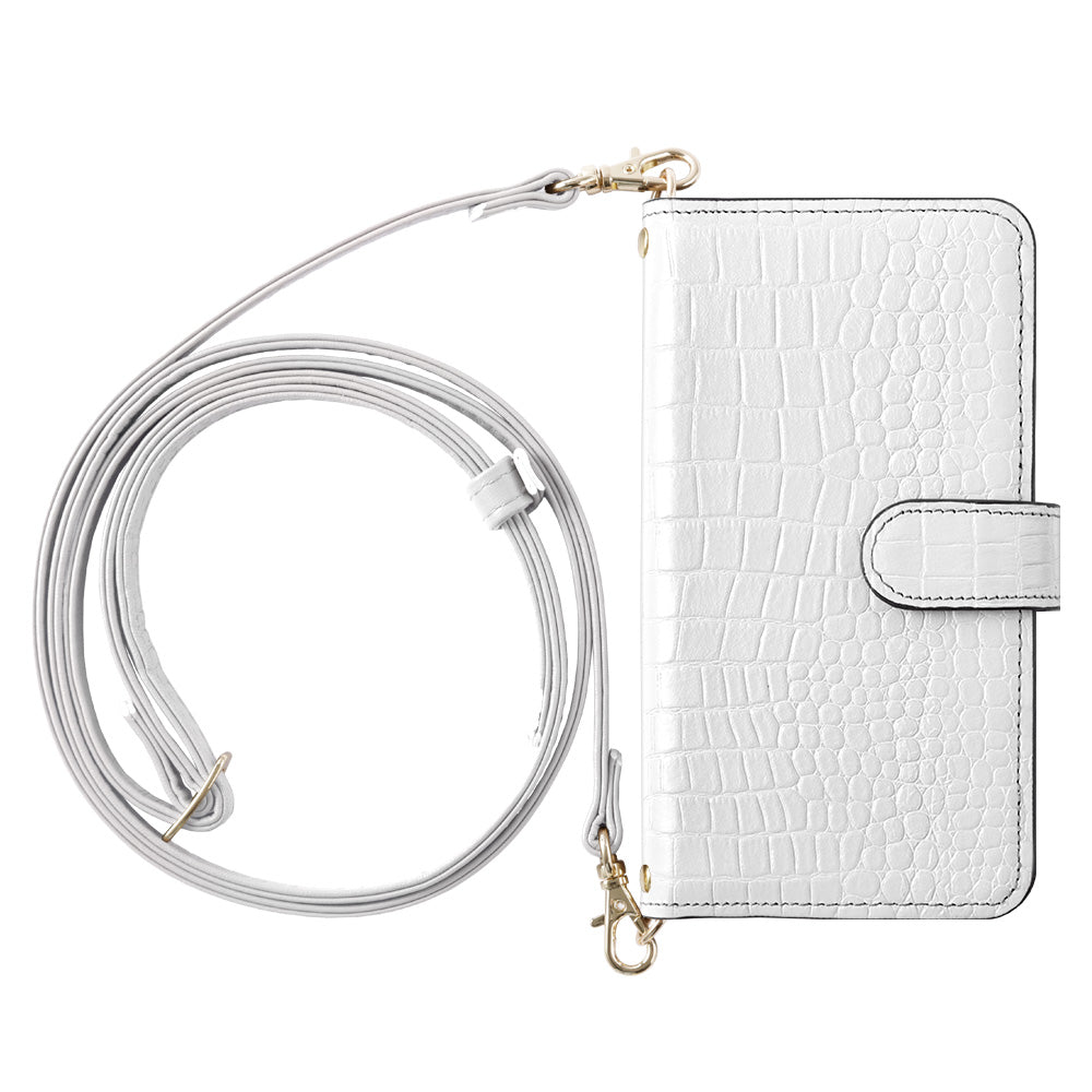 Genuine leather Domani Croco shoulder strap with stand function notebook-style case (with belt) for Xperia series