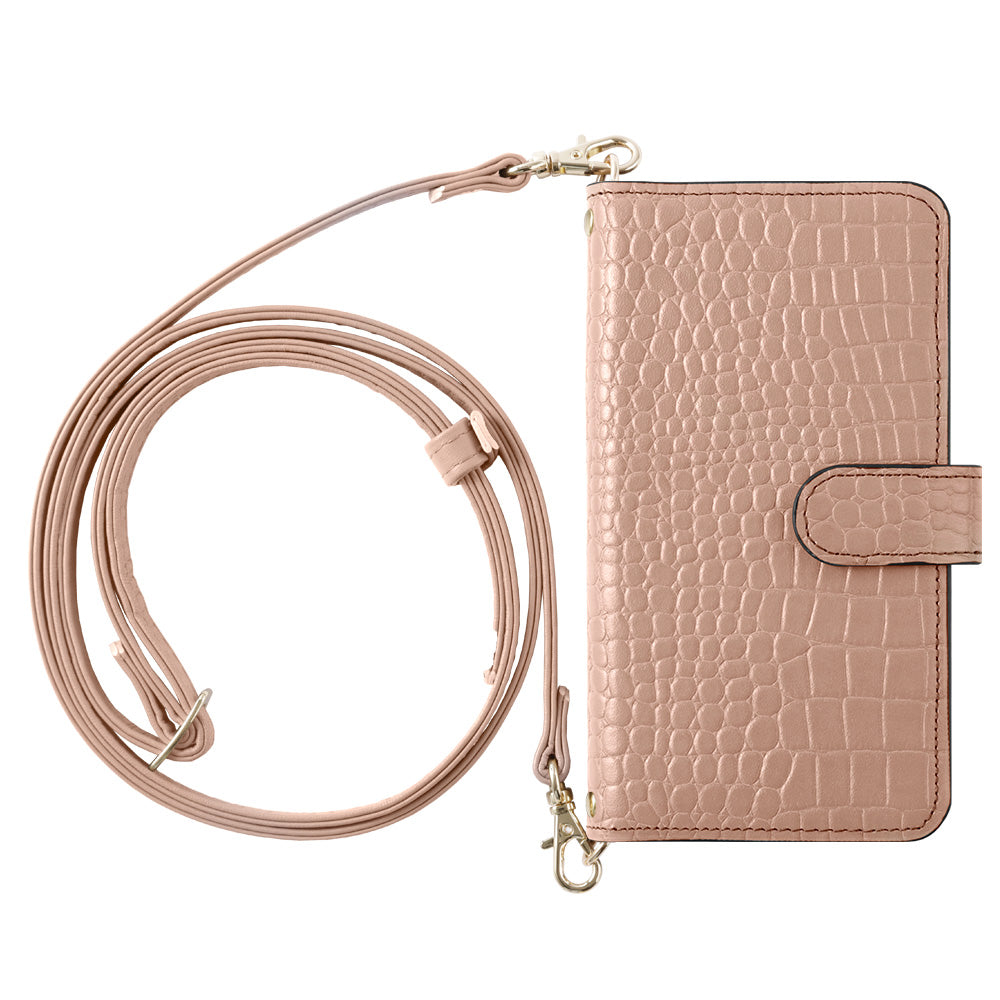 Genuine leather Domani Croco shoulder strap with stand function notebook-style case (with belt) for Xperia series