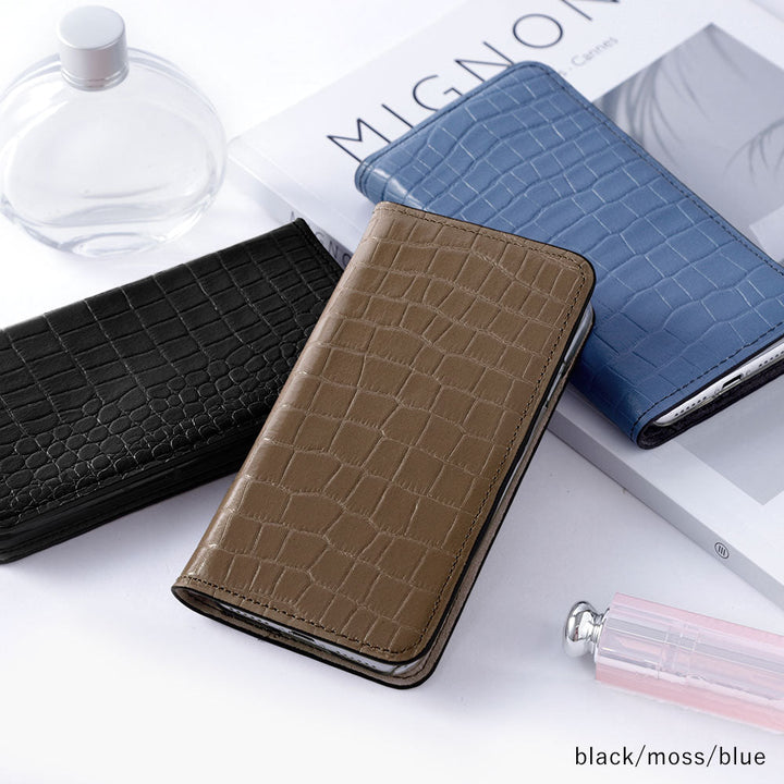 Genuine Leather Original Leather Domani Croco Stand Function Notebook Type Case AQUOS Series