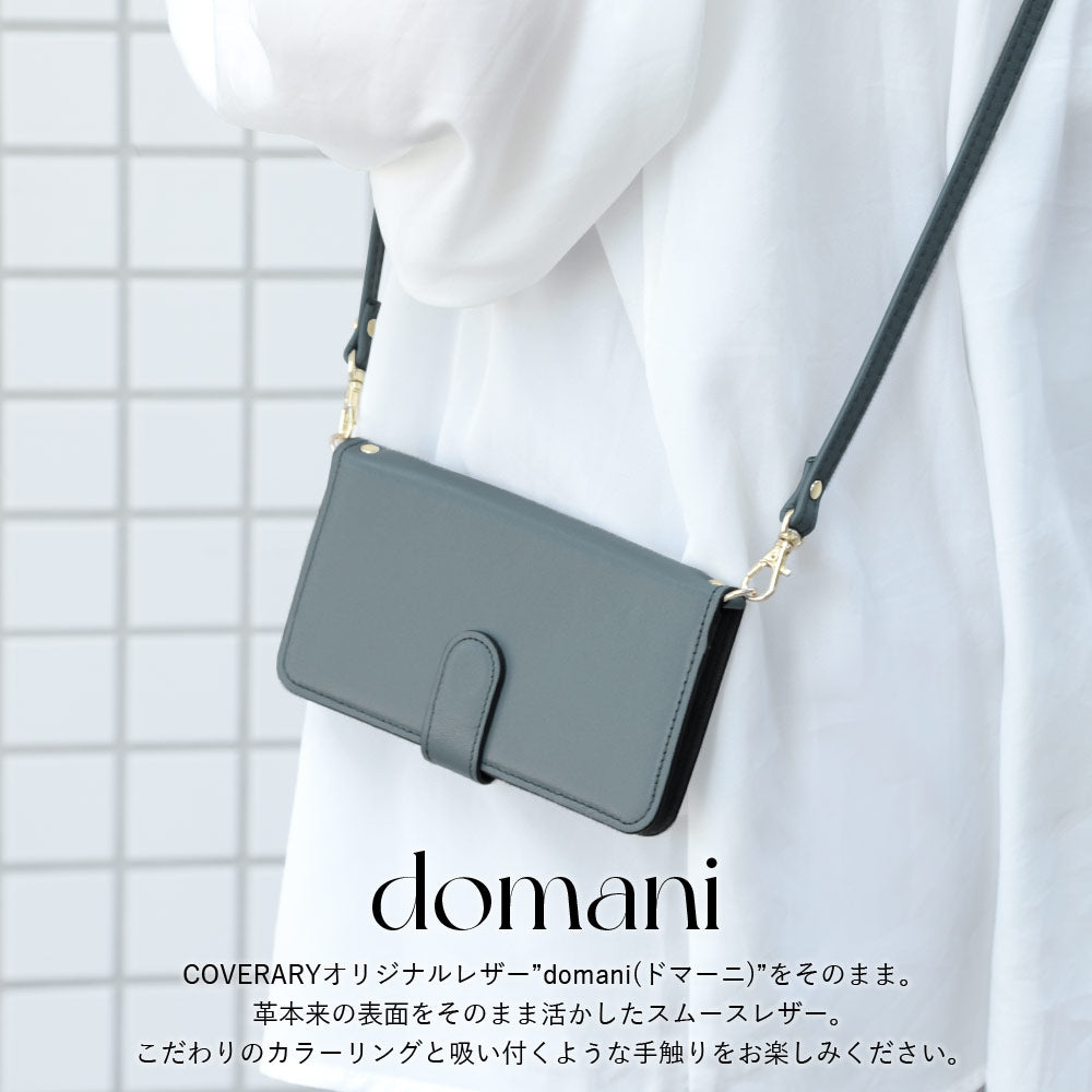 Genuine leather Domani smooth shoulder strap with stand function notebook-style case (with belt)