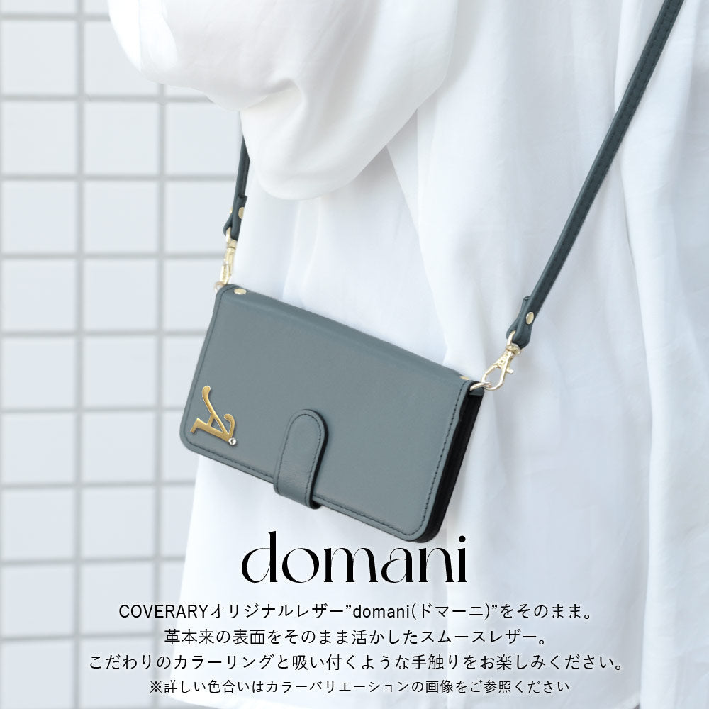 Étui portefeuille en cuir véritable Domani lisse avec bandoulière, décoration initiale, fonction support (avec ceinture) pour la série AQUOS