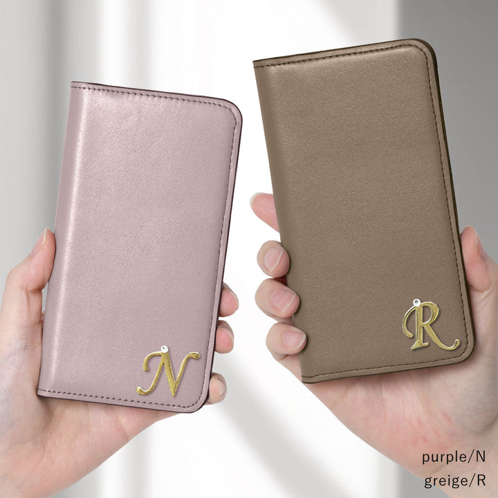 Étui portefeuille en cuir véritable original Domani lisse avec décoration d'initiales et fonction support pour la série Galaxy