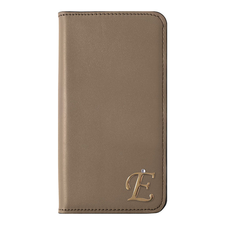 Étui portefeuille en cuir véritable original Domani lisse avec décoration d'initiales et fonction support pour la série Galaxy