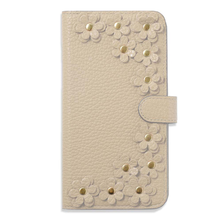 Genuine leather 32 colors Italian shrink leather flower motif notebook-style case (with belt) Xperia series