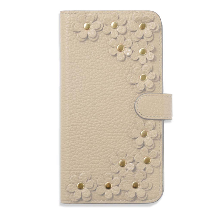 Genuine leather 32 colors Italian shrink leather flower motif notebook-style case (with belt)