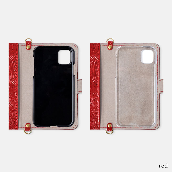 Étui portefeuille en cuir embossé véritable cuir motif fleur antique pour la série Galaxy (avec ceinture)