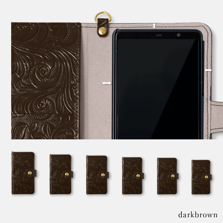 Embossed Leather Genuine Leather Antique Flower Notebook-style Case (with Belt)