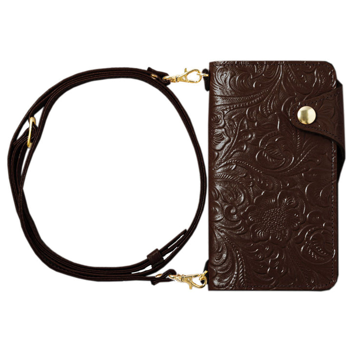 Embossed leather genuine leather floral pattern shoulder strap included notebook-style case (with belt) Xperia series