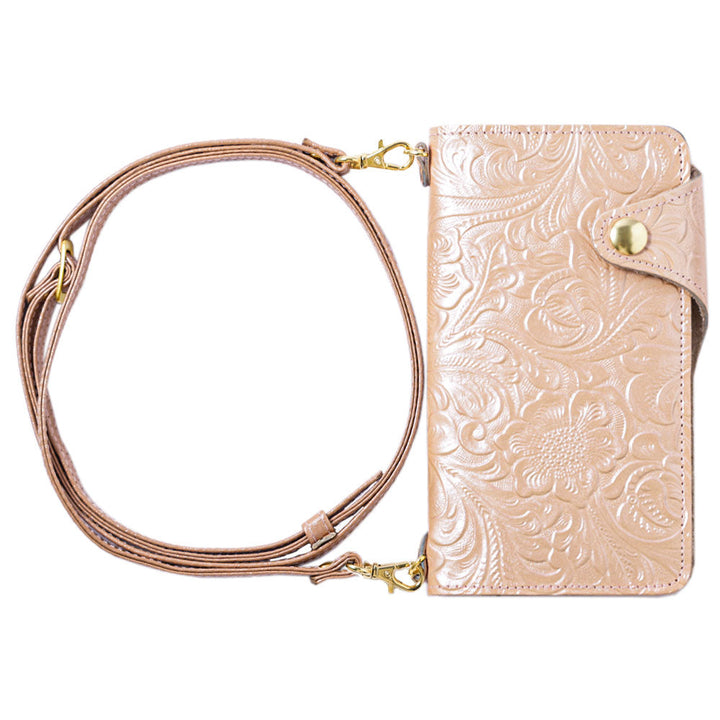 Embossed leather genuine leather floral pattern shoulder strap included notebook-style case (with belt) Xperia series