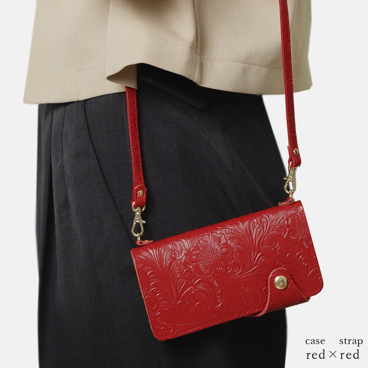 Étui portefeuille en cuir véritable embossé à motif floral avec bandoulière (avec ceinture) pour la série Google Pixel