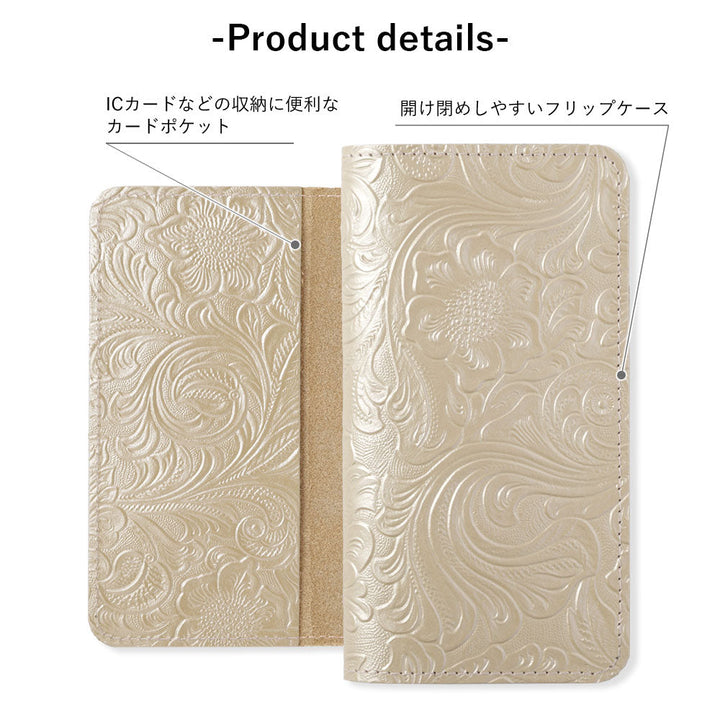 Embossed leather genuine leather floral pattern stone frame deco notebook-style case Xperia series