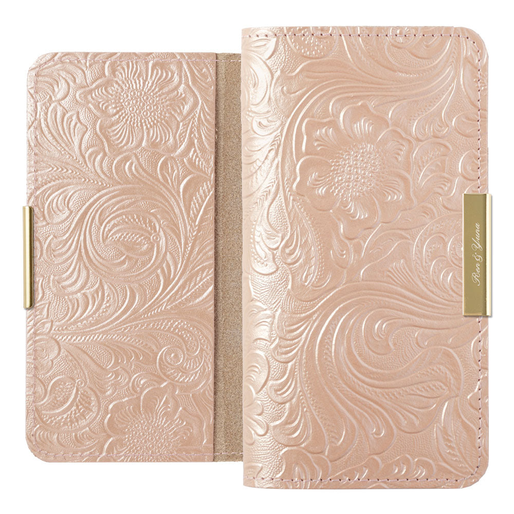 Cuir embossé cuir véritable motif floral gravure au laser cadre doré décoration étui portefeuille