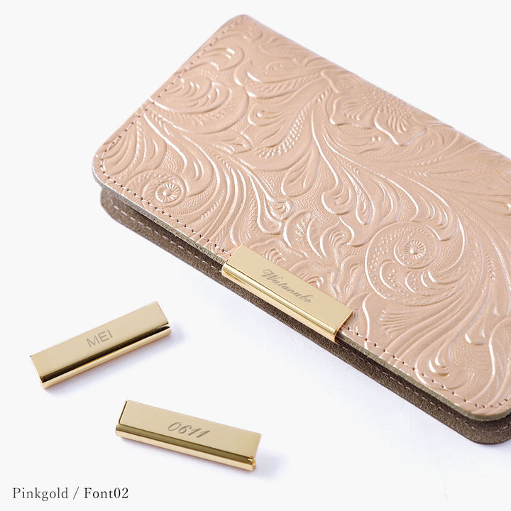 Cuir embossé cuir véritable motif floral gravure au laser cadre doré décoration étui portefeuille