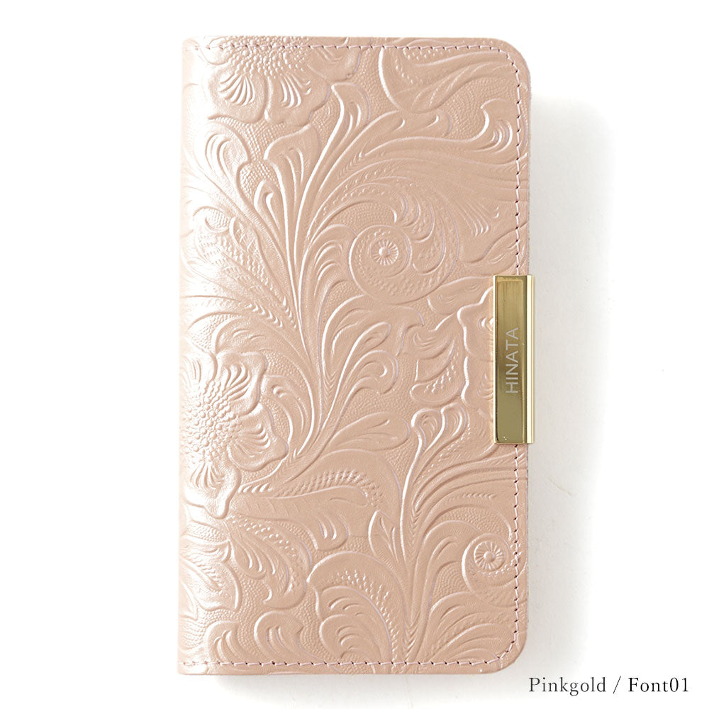Embossed Leather Genuine Leather Floral Pattern Printed Name Gold Frame Deco Notebook Case AQUOS Series