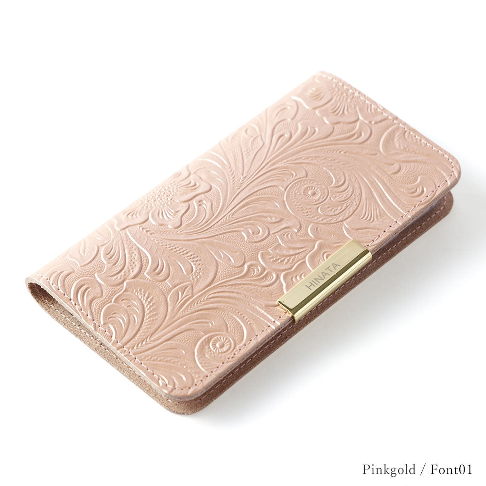 Embossed Leather Genuine Leather Floral Pattern Printed Name Gold Frame Deco Notebook Case AQUOS Series